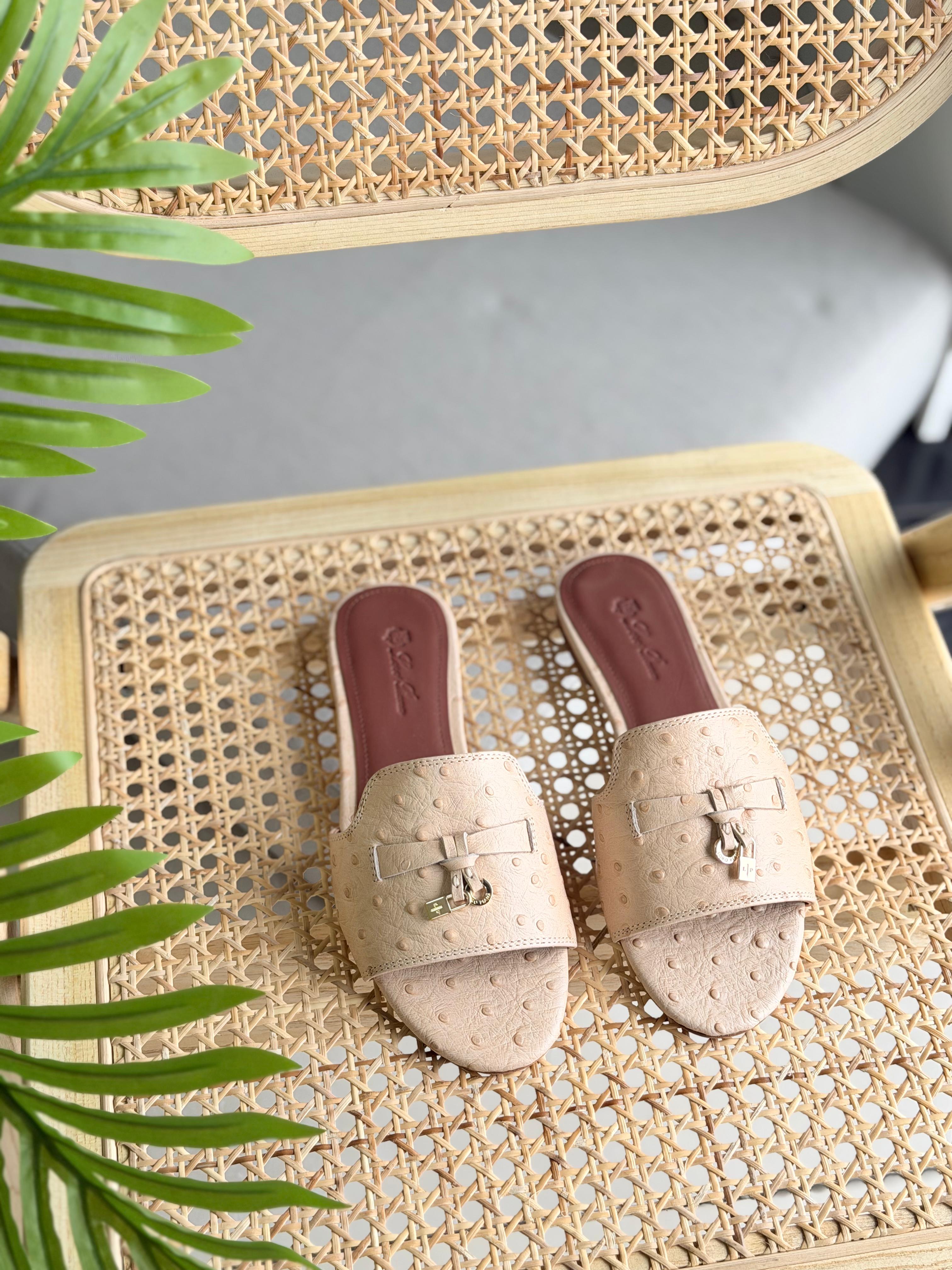 Loro Piana Summer Charms Sandal Flats Ostrich Leather