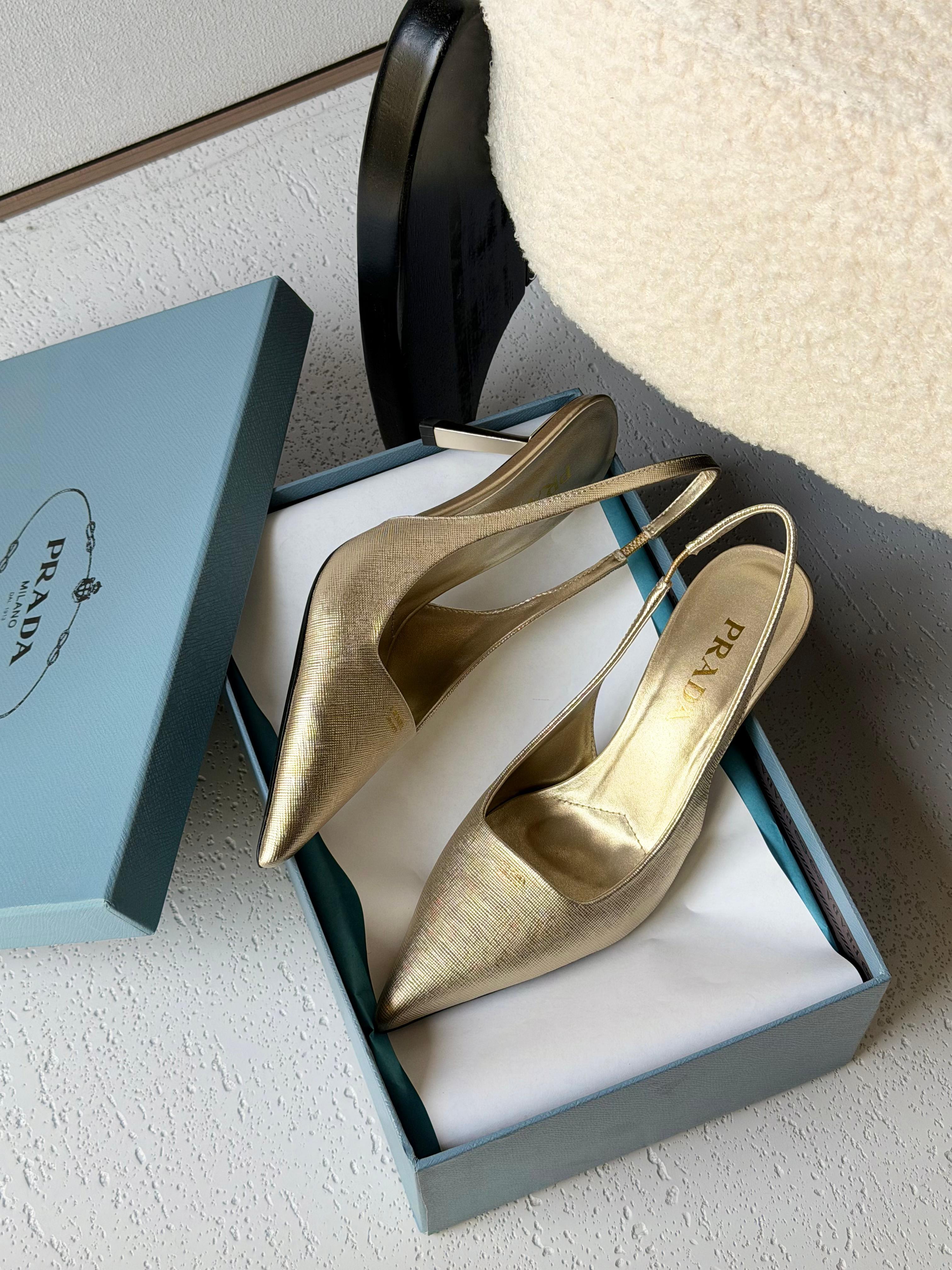 Prada Metallic leather slingback pumps