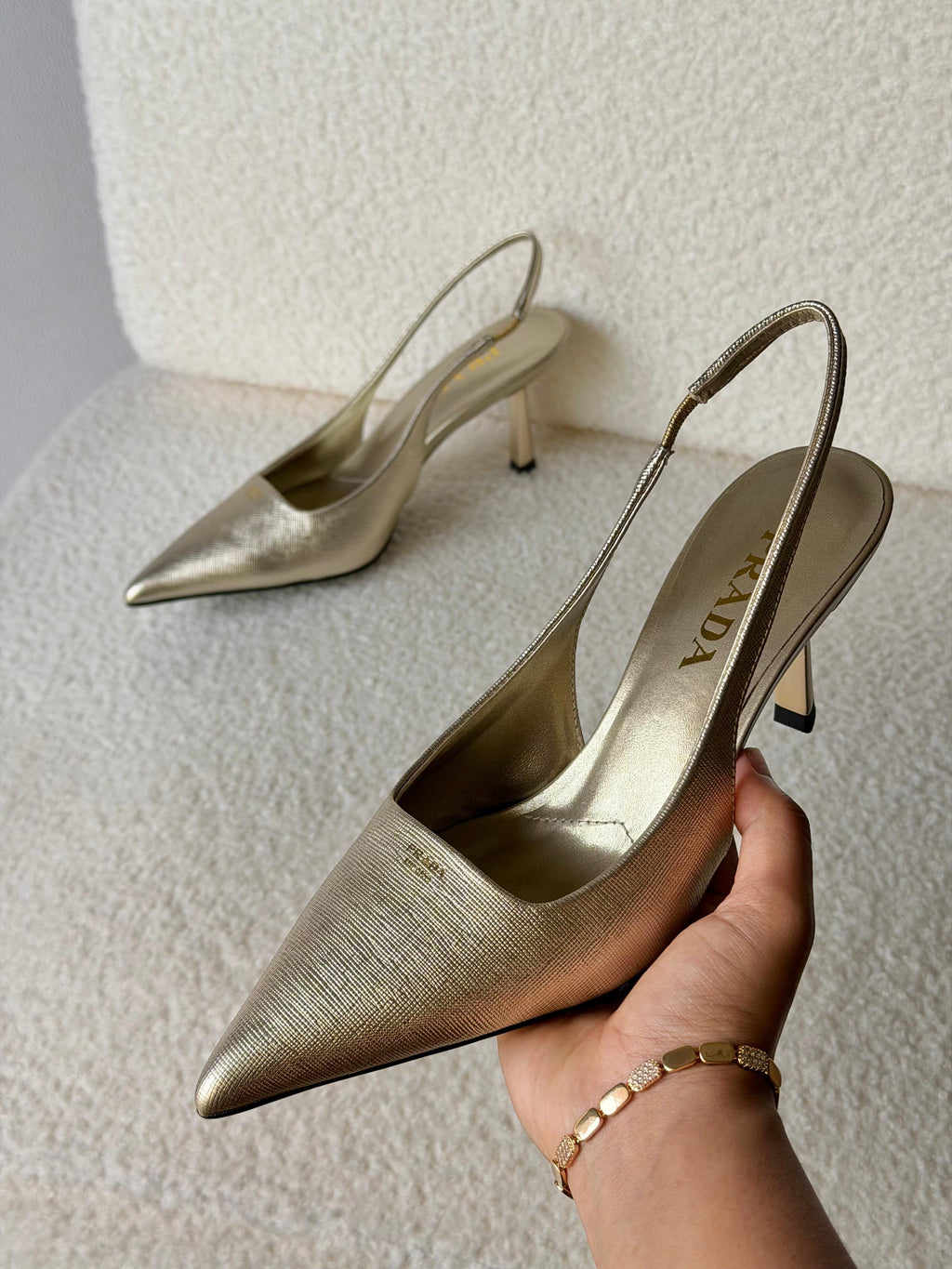 Prada Metallic leather slingback pumps