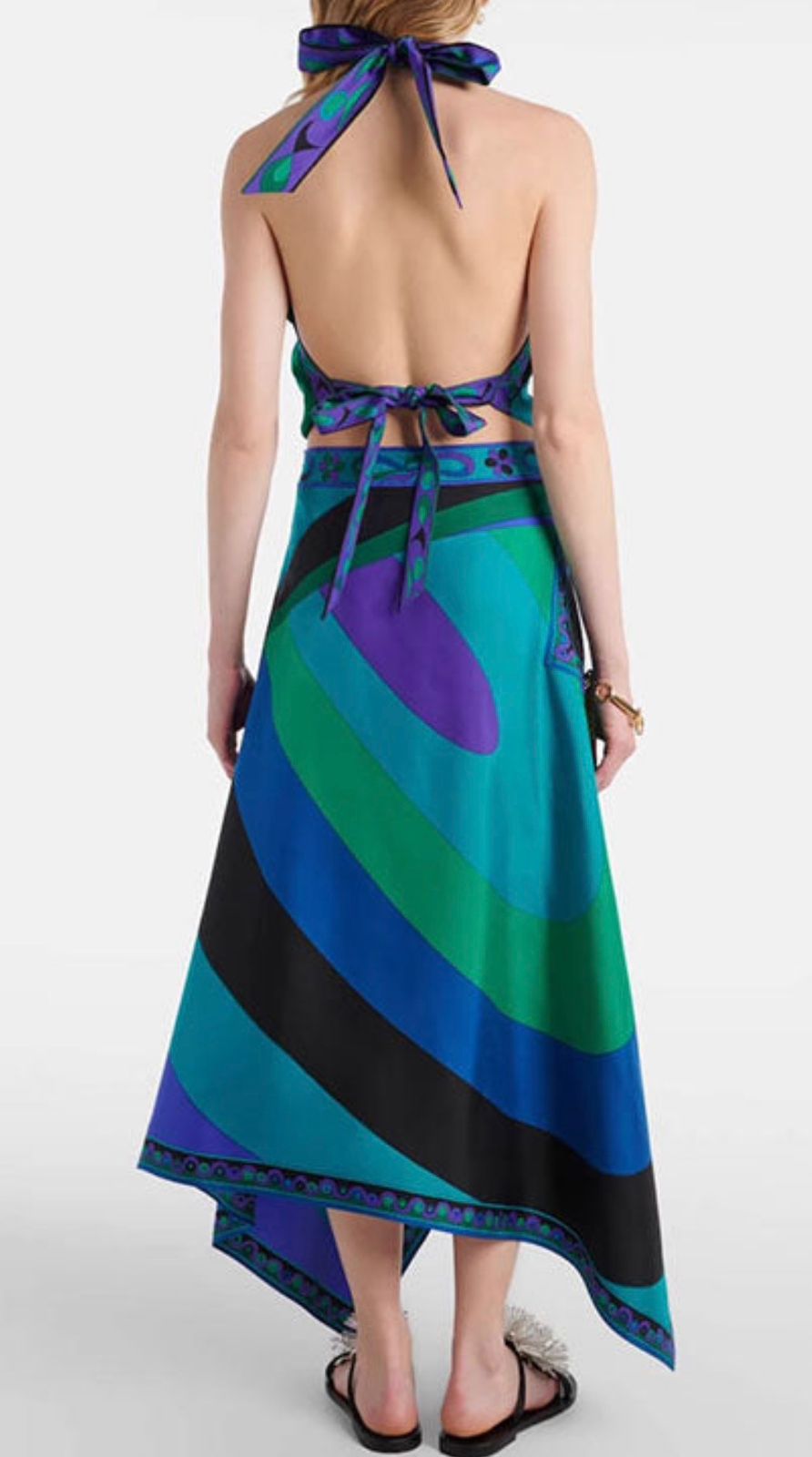 PUCCI Multi Silk Iride Print Asymmetric Midi Skirt