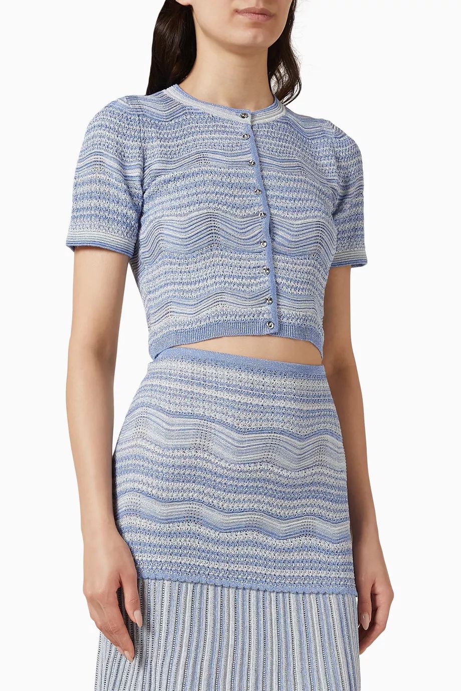 SANDRO Blue Davine Cropped Top in Knit