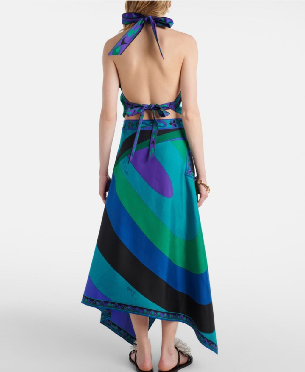 PUCCI Iride Asymmetric Silk Midi Skirt in Blue