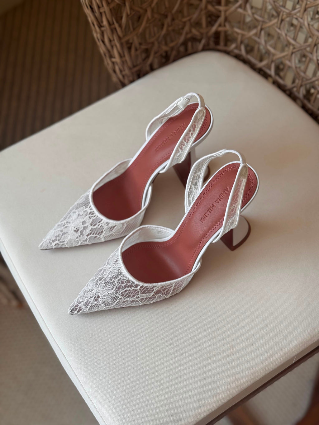 Amina Muaddi Holli lace sling pumps