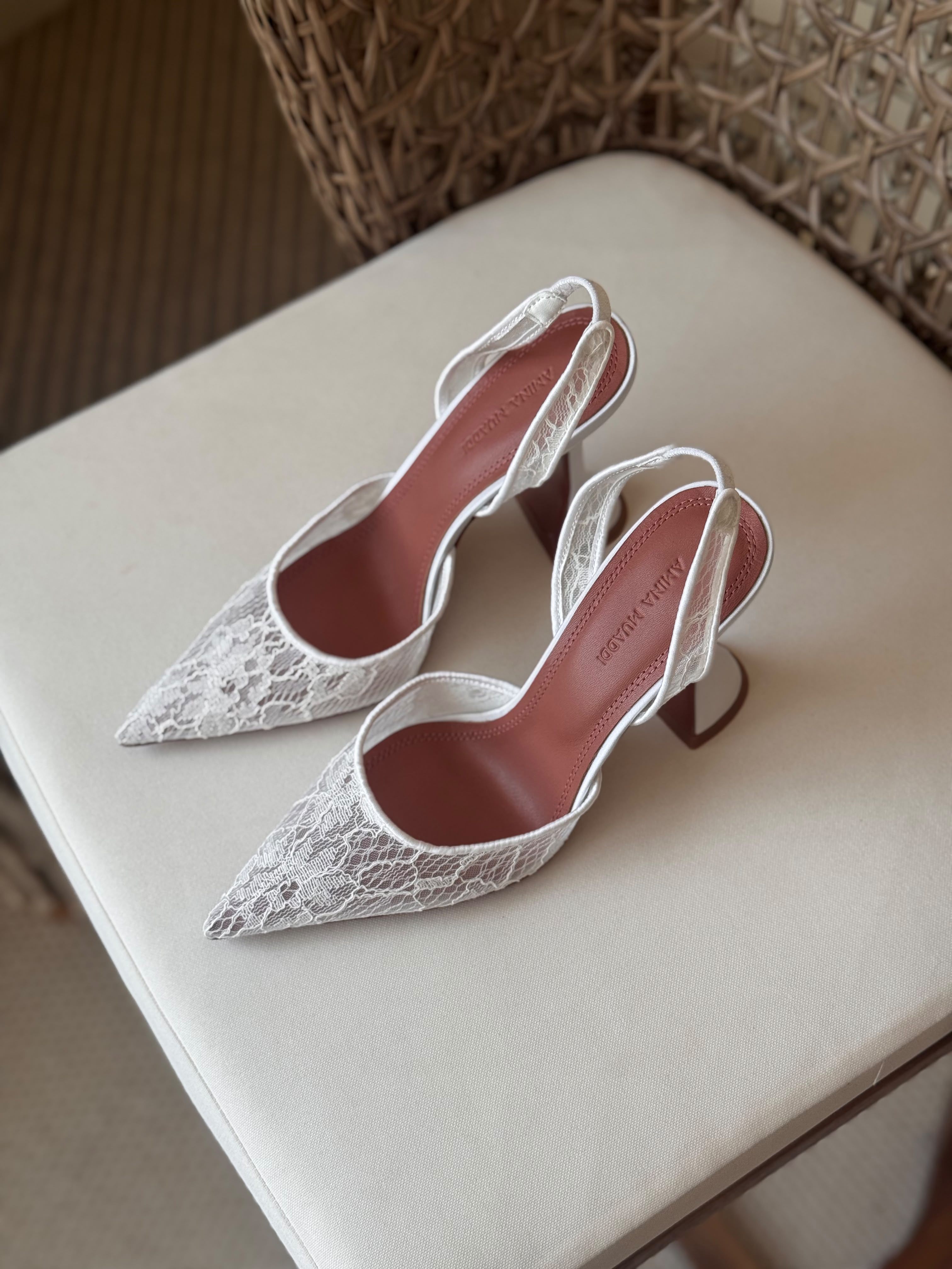 Amina Muaddi Holli lace sling pumps