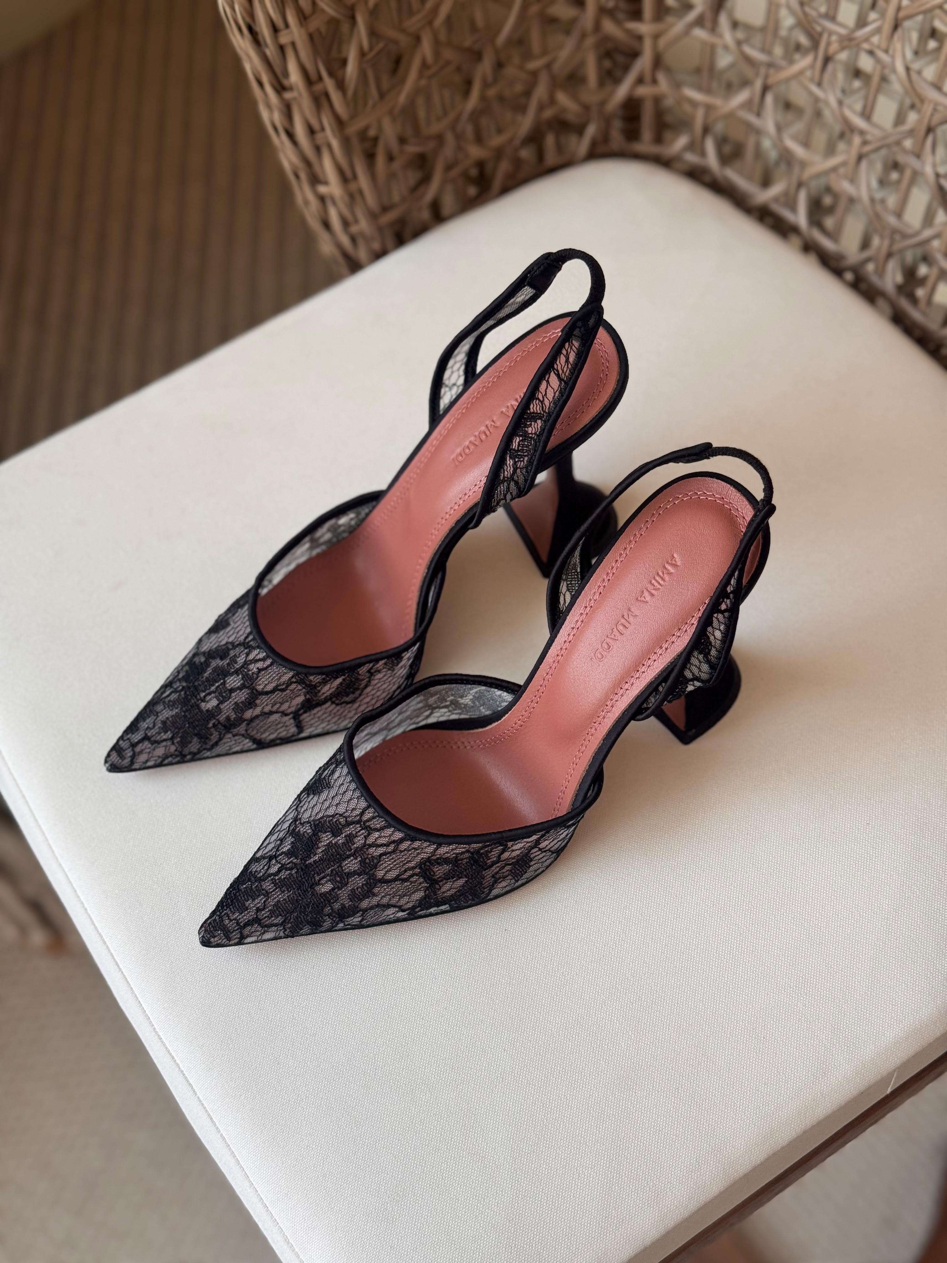 Amina Muaddi Holli lace sling pumps