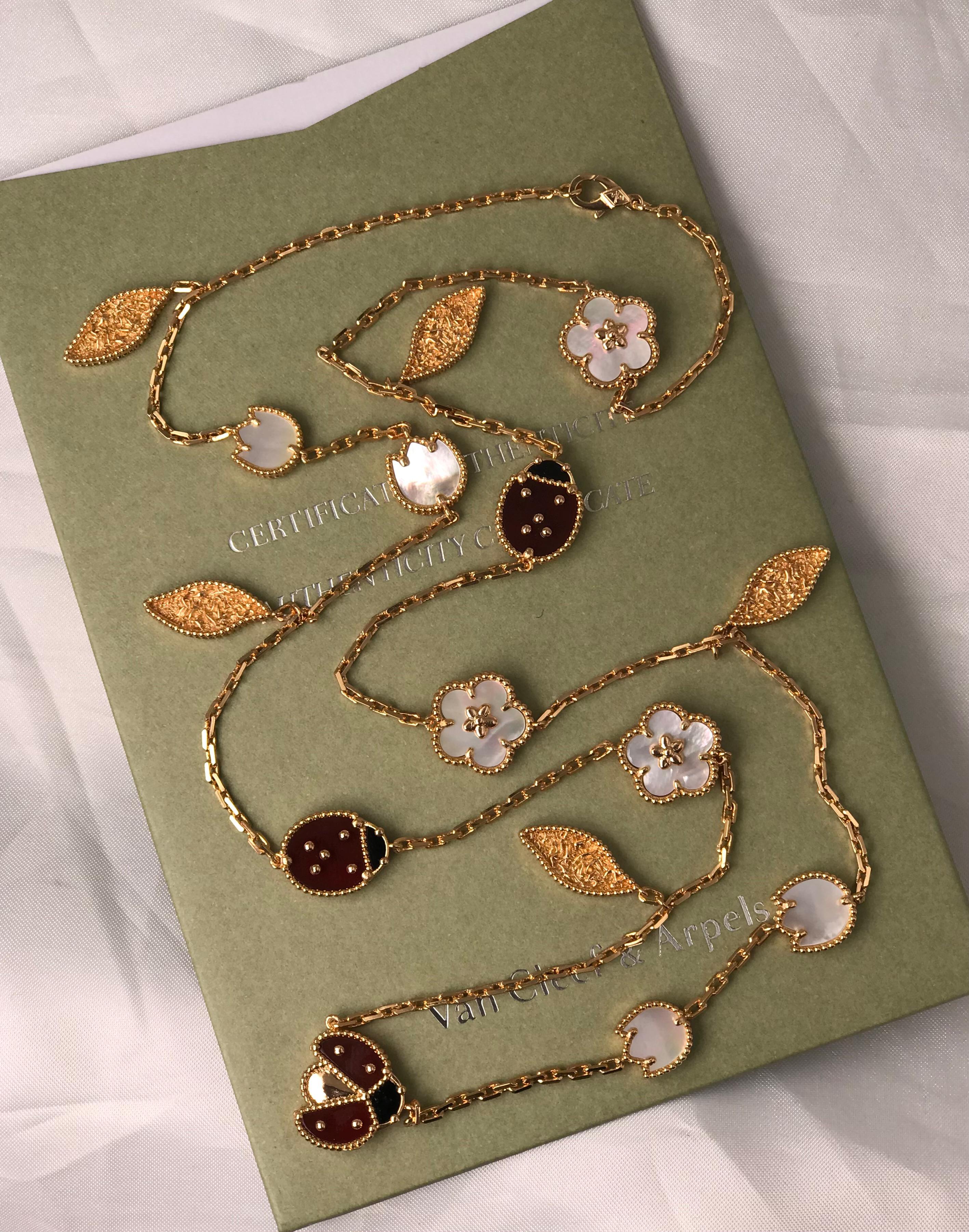 VanCleef & Arpels   Lucky Spring long necklace 15 motifs & 1  Motif earrings with Bracelet & Ring