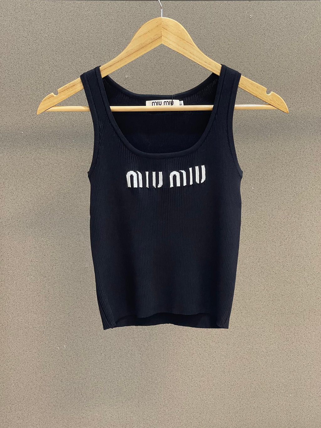 Miu Miu logo-knit Ribbed Tank Top black